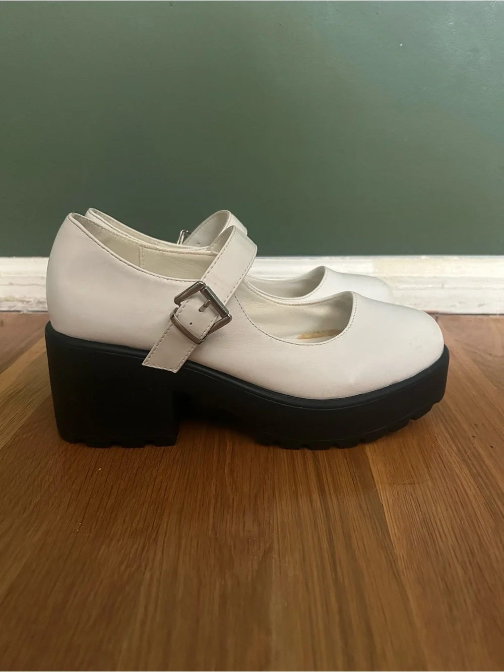 Nasty Gal White Mary Jane Platform Heels with Buckle